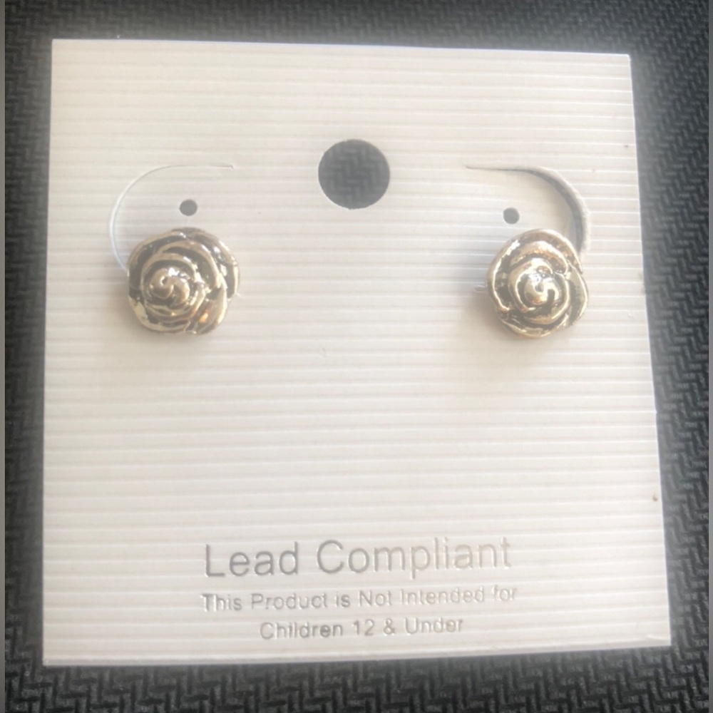 Silver-Tone Rose Stud Earrings - Unbranded